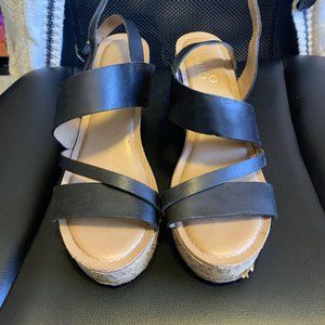 Franco Sarto Wedge Heel Sandal Strappy Black